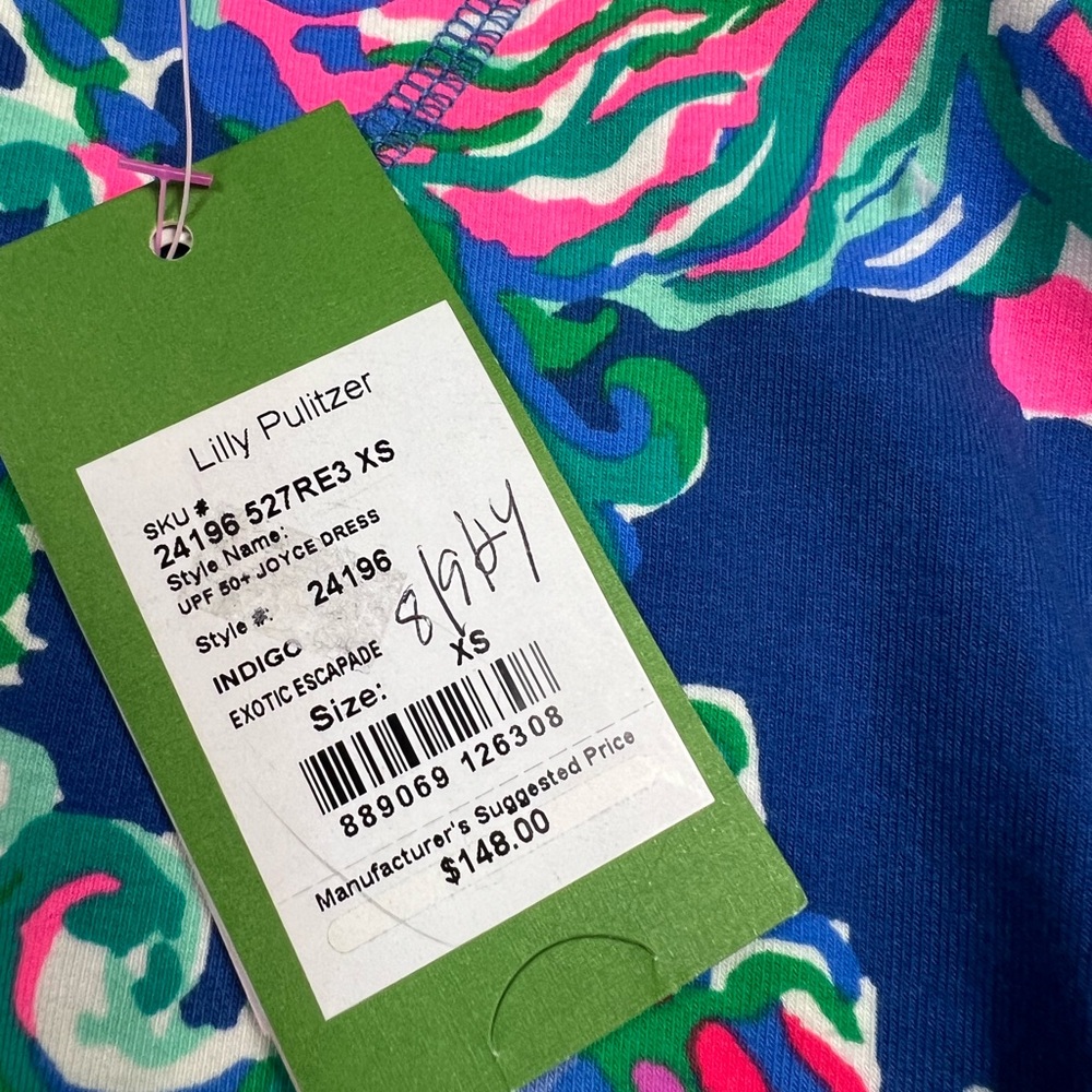 NWT $148 Lilly Pulitzer JOYCE DRESS XS INDIGO EXOTIC ESCAPADE UPF 50 Pockets - Picture 12 of 14